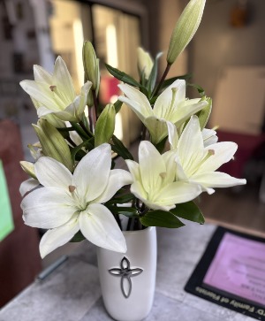 Cross Vase Lilies Memorial Flowers