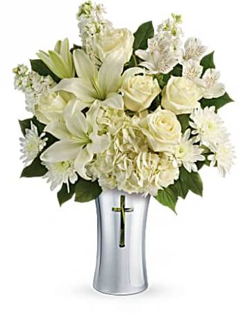 Cross Vase with White Flowers one sided