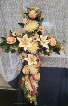 Cross w/ Silk Flowers and Purple Ribbon 