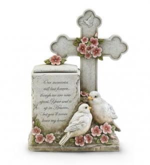 Cross with Bird box remembrance gift  Sympathy stone