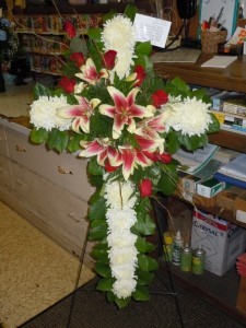 Cross with Lilies (Sp 26) Standing Spray