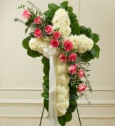 CROSS WITH PINK ROSES 