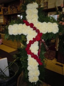 S28 Cross with Roses Standing Spray