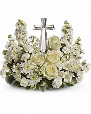 crystal cross floral arrangement