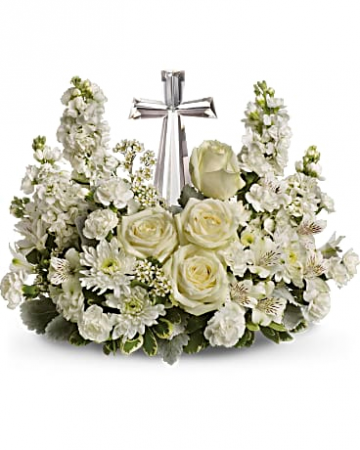 crystal cross floral arrangement
