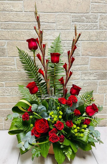 Crystal Cross & Red Sympathy Arrangement in Fort Worth, TX | DAVIS FLORAL DESIGNS Crystal Cross & Red Sympathy Arrangement in Fort Worth, TX | DAVIS FLORAL DESIGNS