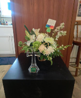 Crystal Cross with Flowers Sympathy