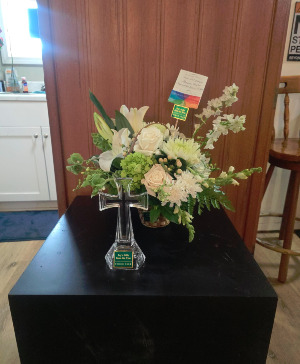 Crystal Cross with Flowers Sympathy