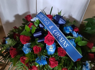 CS-9 Red and Blue with Banner  in Bryan, TX | AFFORDABLE FLORALS ONLINE