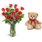 Cuddly Love  Roses and Teddy Bear 