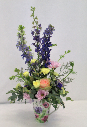 CUP FULL OF  BLOOMS FRESH FLOWER ARRANGEMENT/MUG