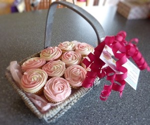 Cupcake Gift Basket Shown with Raspberry Cream or choose 6 flavors