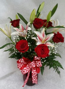 Cupids Love Vase Roses & Lilies