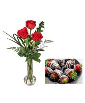 Cupid's Pairing Arrangement & Chocolate Covered Strawberries Bundle