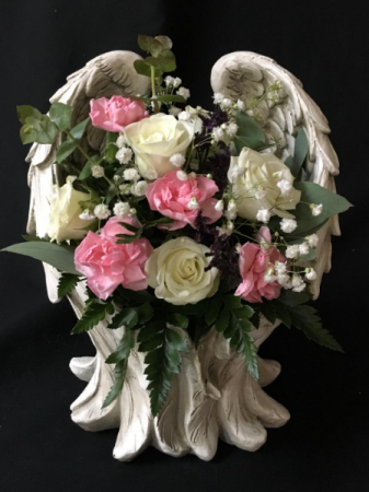 Custom Angel Wing Keepsake W/Flowers