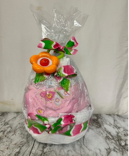 Custom Baby Girl Diaper Cake Diaper cake filled with goodies
