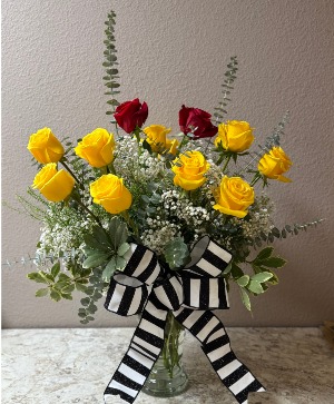 Custom Color Dozen Roses Rose Arrangement