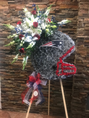 CUSTOM NEW ENGLAND PATRIOTS HELMET STANDING FUNERAL PC ON A 6' STAND