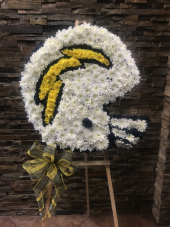 CUSTOM NFL CHARGERS HELEMT FUNERAL STANDING SPRAY