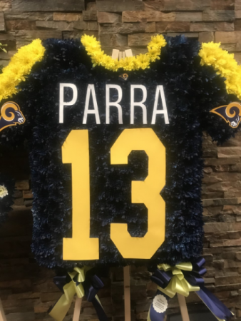 CUSTOM RAMS JERSEY STANDING FUNERAL PC ON A 6' STAND/MUST CALL TO PLACE ORDER