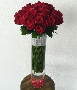 Custom red rose vase arrangement 