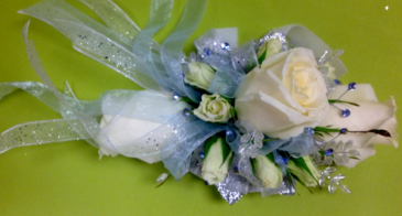 Custom White & Blue Wrist Corsage