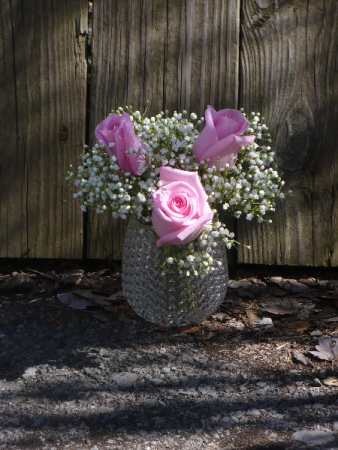 Cute 3 Soft Pink Roses In Cute Bubble Glass Shown at $25.00