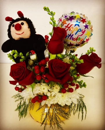 Cute As A Bug! Ladybug Candle & Floral Duo