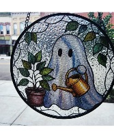 Cute Ghost Stained Glass Suncatcher, Plant Lover Decor