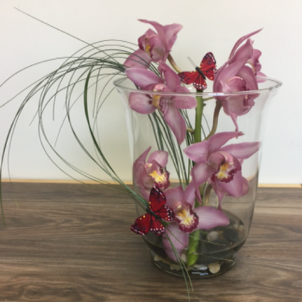 Cymbidium orchid vase arrangement Orchid arrangement