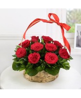 Twelve Red Roses Basket 