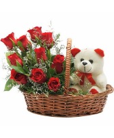 Fresh red roses and teddy 