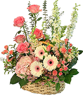 Blushing Sweetness Basket Arrangement in Windham, Maine | Blossoms of Windham