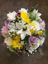 Dahlia Among Roses & Lilies Wedding  Bouquet