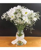 Daisy Jar Fresh White Daisies in clear mason jar