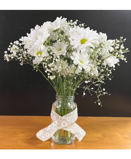 Daisy Jar Fresh White Daisies in clear mason jar
