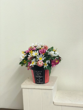 Daisy tin Silk Arrangement