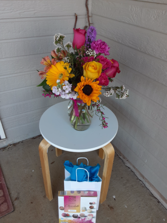 dancing with bright colors and chocolate vase and chocolate