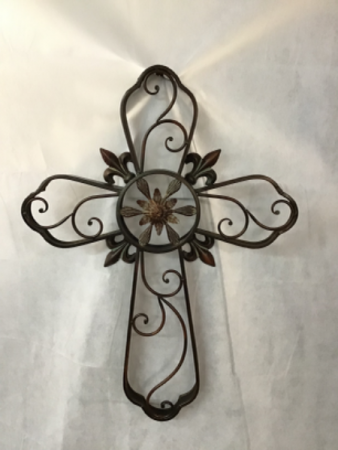 Dark Metal Cross with Scroll Design Gift 
