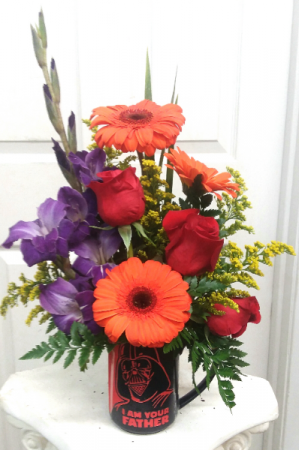 Darth Gerbera Mug Arrangement in Mount Pleasant, TX | DESIGNS BY LISA Darth Gerbera Mug Arrangement in Mount Pleasant, TX | DESIGNS BY LISA