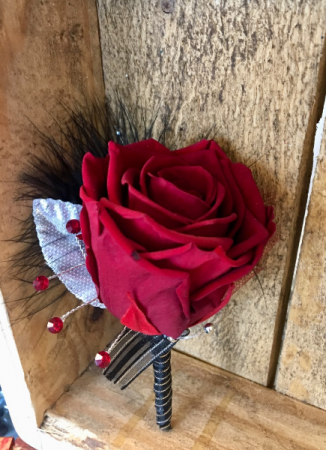 Dashing in Red  Forever Rose Boutonniere