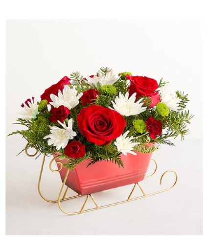 Dashing Through The Snow Sleigh Christmas Flower Arrangement