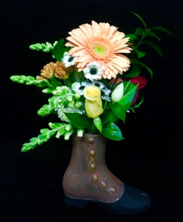 Days Gone By Old Fashion Boot Vase with Floral Mix