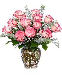 Dazzling Bi-Colored Pink & White Roses Vase