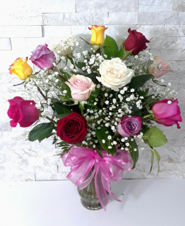 Multi Colored Roses vase of roses