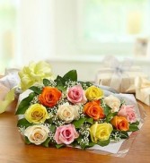 Deal of the Day One Dozen Mixed Colored Roses Wrapped