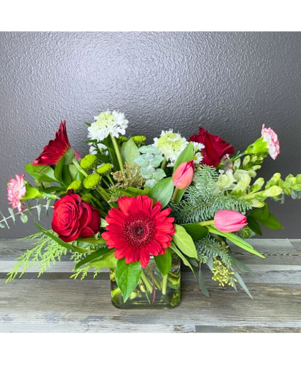 Deck The Halls Low and Lush Vase Arrangement