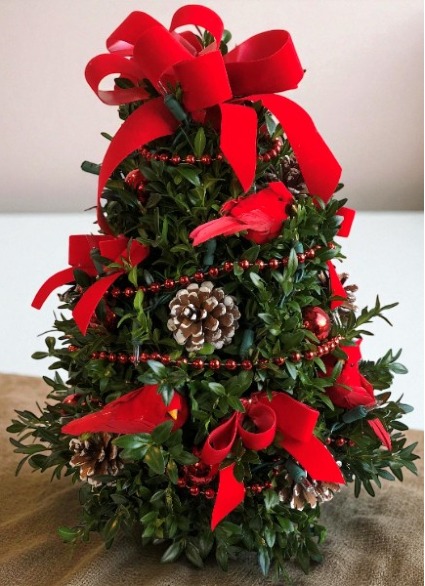 Decorated Boxwood Tree (Cardinal) Can be shipped local or UPS Starting 11/20/25