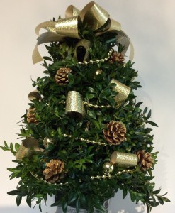 Decorated Boxwood Tree ( Gold Ribbon ) Can be shipped local or UPS Starting 11/28/2022