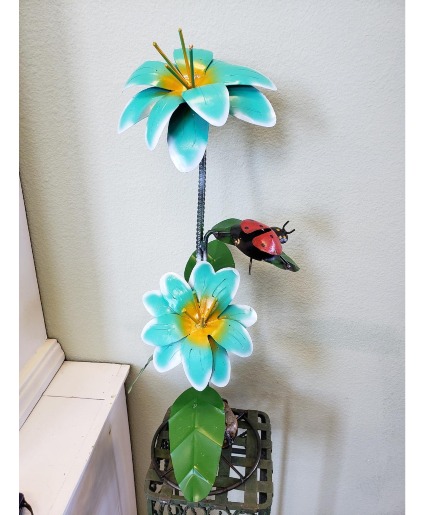Decorative Metal Lily and Ladybug Art 